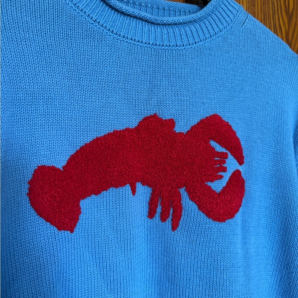 Martha Stewart Blue Crewneck Sweater with Red Lobster Design